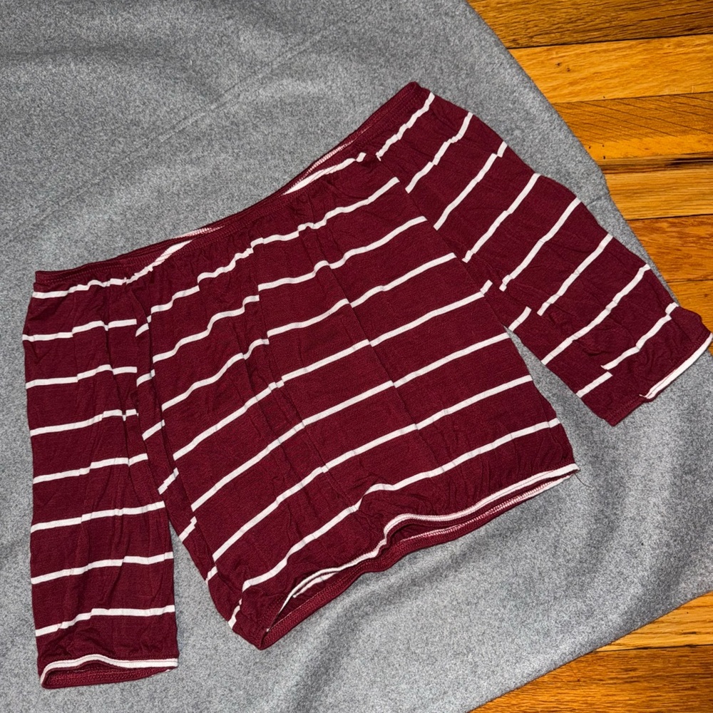 Hollister Red and White Striped Off-Shoulder Crop Top